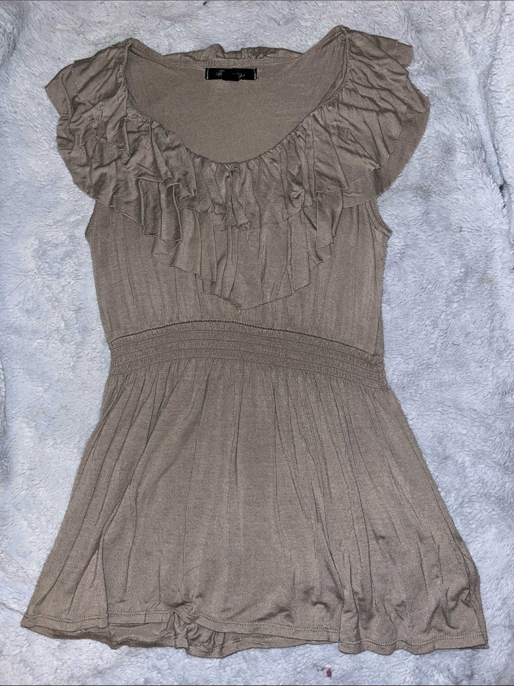 Forever 21 Taupe Ruffle Scoop Neck Top
